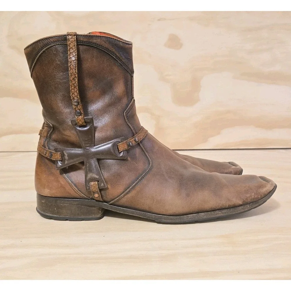 Mark Nason Corleone Cross Brown Leather Boots Men's 13 Made In Italy 67171